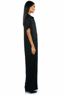 SILENT DREAMER SHORT SLEEVE SATIN JUMPSUIT -AKIRA Sales Shop silent dreamer short sleeve satin jumpsuit black 5 5