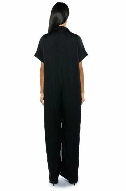 SILENT DREAMER SHORT SLEEVE SATIN JUMPSUIT -AKIRA Sales Shop silent dreamer short sleeve satin jumpsuit black 6 6