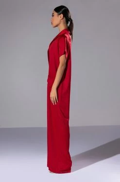 SILENT DREAMER SHORT SLEEVE SATIN JUMPSUIT -AKIRA Sales Shop silent dreamer short sleeve satin jumpsuit red 3 3