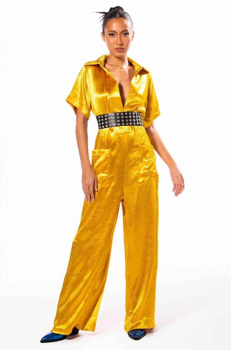 SILENT DREAMER SHORT SLEEVE SATIN JUMPSUIT 4 SILENT DREAMER SHORT SLEEVE SATIN JUMPSUIT - Image 2