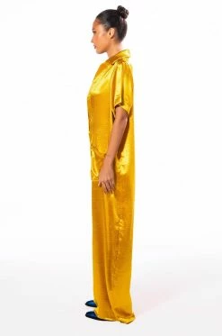 SILENT DREAMER SHORT SLEEVE SATIN JUMPSUIT 11 SILENT DREAMER SHORT SLEEVE SATIN JUMPSUIT -AKIRA Sales Shop silent dreamer short sleeve satin jumpsuit yellow 4 4