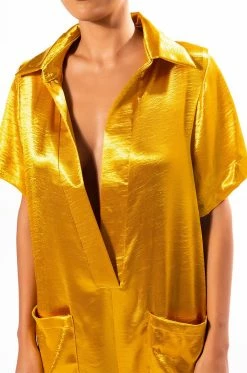 SILENT DREAMER SHORT SLEEVE SATIN JUMPSUIT 13 SILENT DREAMER SHORT SLEEVE SATIN JUMPSUIT -AKIRA Sales Shop silent dreamer short sleeve satin jumpsuit yellow 6 6