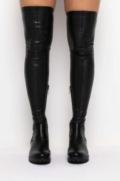 **SLIM FIT** AZALEA WANG ATTENTION ON ME FITTED OVER THE KNEE FLAT BOOT WITH 4 WAY STRETCH 11 **SLIM FIT** AZALEA WANG ATTENTION ON ME FITTED OVER THE KNEE FLAT BOOT WITH 4 WAY STRETCH -AKIRA Sales Shop slim fit azalea wang attention on me fitted over the knee flat boot black pu 4 4
