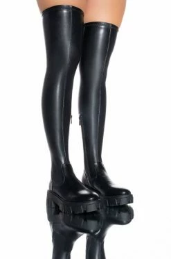 **SLIM FIT** AZALEA WANG LATE NIGHTS FITTED OVER THE KNEE FLATFORM BOOT WITH 4 WAY STRETCH