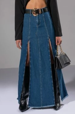 SO SLAYING DOUBLE SLIT DENIM MAXI SKIRT