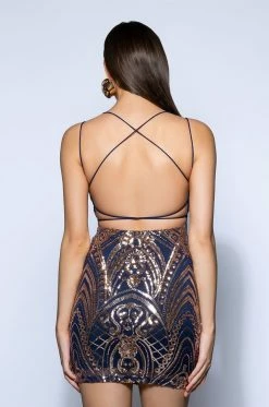 SONG ON REPEAT SEQUIN MINI DRESS 13 SONG ON REPEAT SEQUIN MINI DRESS -AKIRA Sales Shop song on repeat sequin mini dress navy 5 5