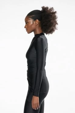 STAR STRETCH LONG SLEEVE MOCK NECK RUCHED MINI DRESS IN BLACK -AKIRA Sales Shop star stretch long sleeve mock neck ruched mini dress in black black 5 5