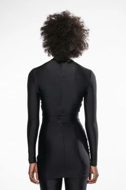 STAR STRETCH LONG SLEEVE MOCK NECK RUCHED MINI DRESS IN BLACK -AKIRA Sales Shop star stretch long sleeve mock neck ruched mini dress in black black 6 6