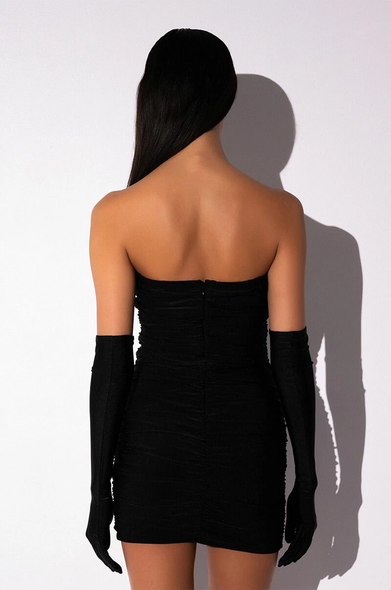 STAR STRETCH RUCHED STRAPLESS MINI DRESS WITH LONG GLOVES IN BLACK 10 STAR STRETCH RUCHED STRAPLESS MINI DRESS WITH LONG GLOVES IN BLACK - Image 8