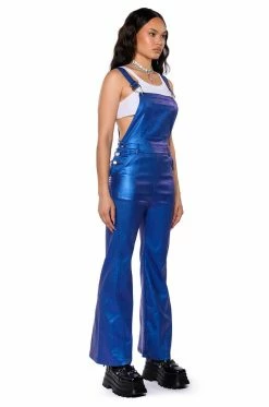 STAY WAVY METALLIC OVERALLS -AKIRA Sales Shop stay wavy metallic overalls blue 3 3