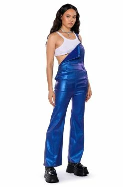 STAY WAVY METALLIC OVERALLS -AKIRA Sales Shop stay wavy metallic overalls blue 4 4