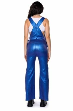STAY WAVY METALLIC OVERALLS -AKIRA Sales Shop stay wavy metallic overalls blue 6 6