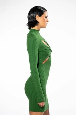 STORYTELLER TWIST FRONT DETAIL MINI DRESS -AKIRA Sales Shop storyteller twist front detail mini dress green 3 3