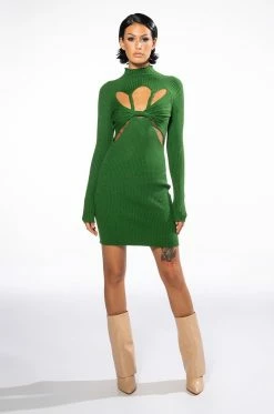 STORYTELLER TWIST FRONT DETAIL MINI DRESS -AKIRA Sales Shop storyteller twist front detail mini dress green 6 6