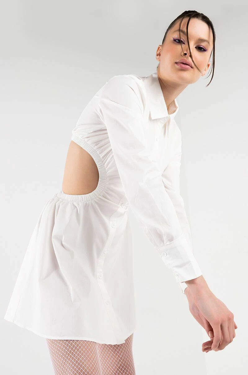 SUCH A LOOK OPEN BACK BUTTON UP FIT AND FLARE MINI DRESS 4 SUCH A LOOK OPEN BACK BUTTON UP FIT AND FLARE MINI DRESS - Image 2