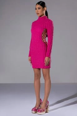 SULTRY LONG SLEEVE MOCK NECK CUT OUT MINI DRESS 12 SULTRY LONG SLEEVE MOCK NECK CUT OUT MINI DRESS -AKIRA Sales Shop sultry long sleeve mock neck cut out mini dress fuchsia 4 4