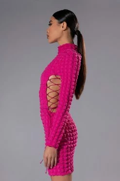 SULTRY LONG SLEEVE MOCK NECK CUT OUT MINI DRESS 13 SULTRY LONG SLEEVE MOCK NECK CUT OUT MINI DRESS -AKIRA Sales Shop sultry long sleeve mock neck cut out mini dress fuchsia 5 5