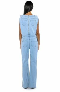 SUNDAY STROLLIN DENIM JUMPSUIT 10 SUNDAY STROLLIN DENIM JUMPSUIT -AKIRA Sales Shop sunday strollin denim jumpsuit light blue 4 4