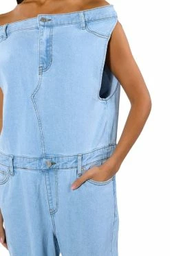SUNDAY STROLLIN DENIM JUMPSUIT 11 SUNDAY STROLLIN DENIM JUMPSUIT -AKIRA Sales Shop sunday strollin denim jumpsuit light blue 5 5