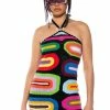 SWEETER THAN HONEY KNIT HALTER NECK MINI DRESS -AKIRA Sales Shop sweeter than honey knit halter neck mini dress black multi 1 1