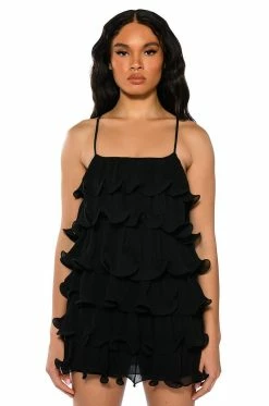 SWEETIE PLEATED RUFFLE SLEEVELESS MINI DRESS