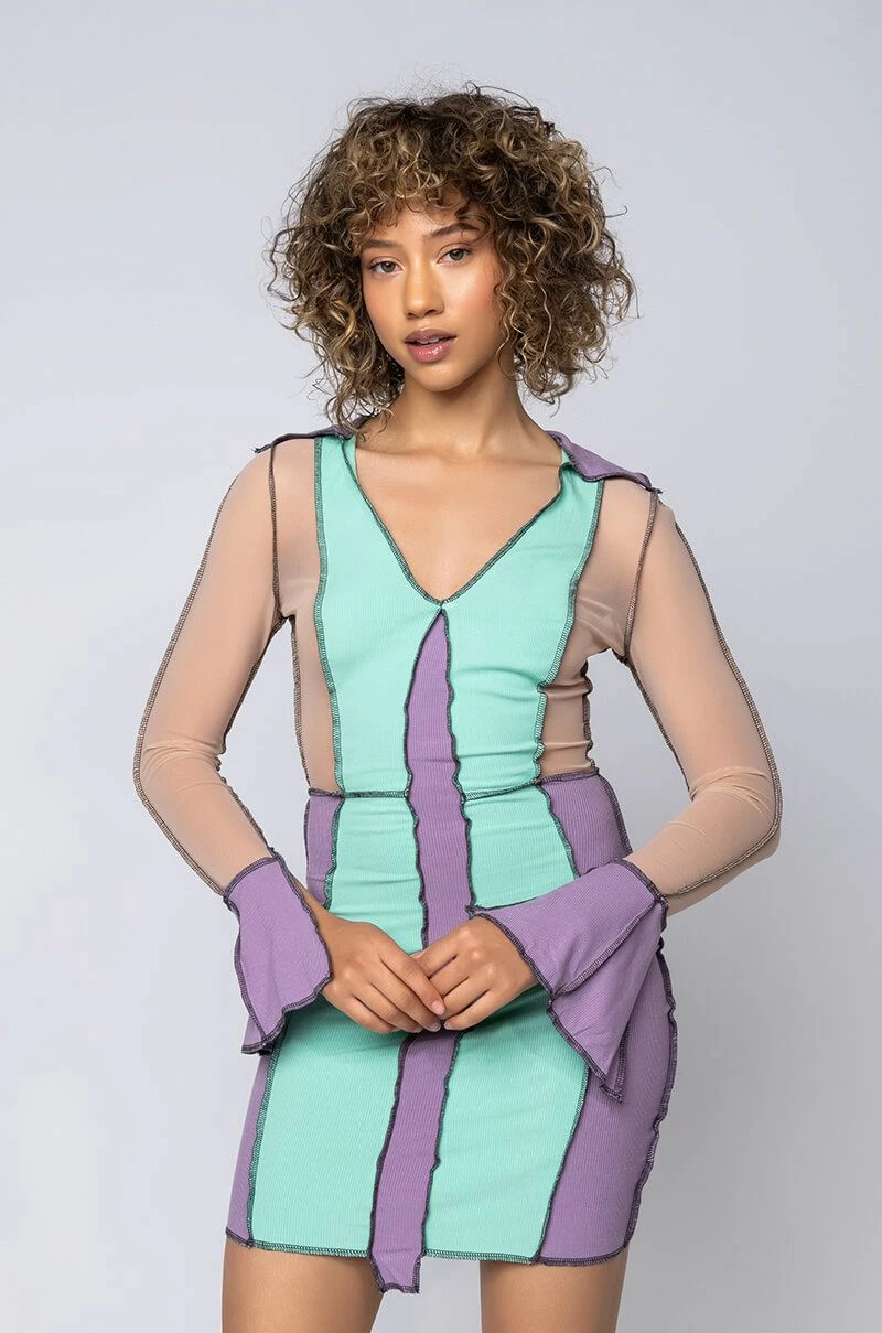 THE BEST LOVE MESH CONTRAST TRIM MINI DRESS