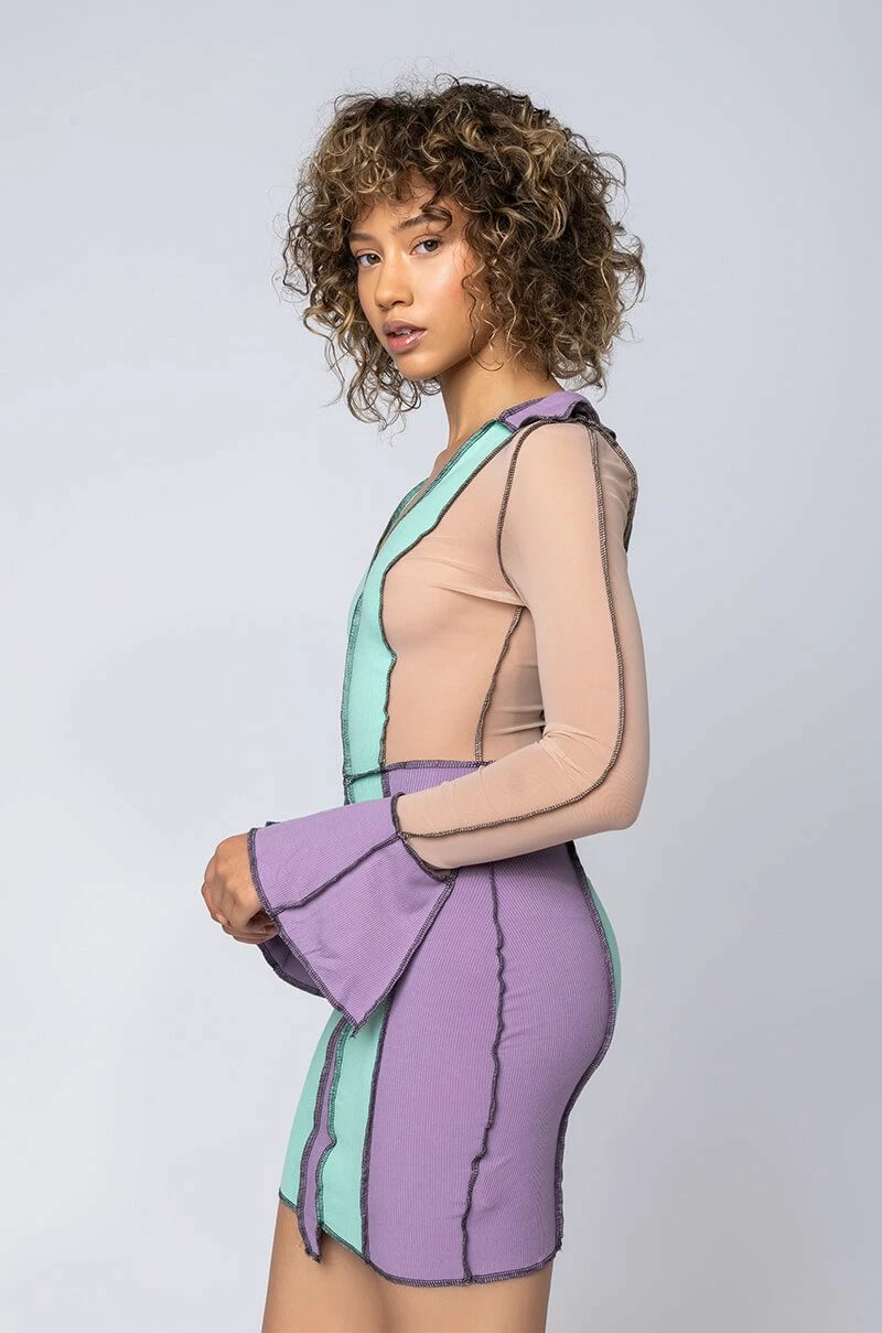 THE BEST LOVE MESH CONTRAST TRIM MINI DRESS - Image 2