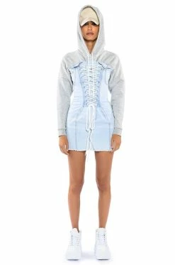 THE LAST WORD LACE UP DENIM HOODIE MINI DRESS 10 THE LAST WORD LACE UP DENIM HOODIE MINI DRESS -AKIRA Sales Shop the last word lace up denim hoodie mini dress light blue 3 3 c1 c1 c1 c1