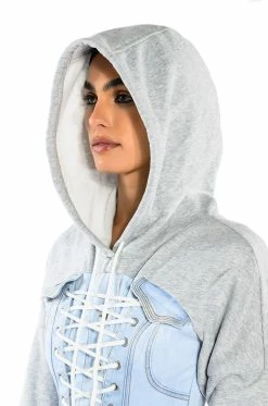 THE LAST WORD LACE UP DENIM HOODIE MINI DRESS 13 THE LAST WORD LACE UP DENIM HOODIE MINI DRESS -AKIRA Sales Shop the last word lace up denim hoodie mini dress light blue 6 6 c1 c1 c1 c1