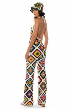 Alternative view of THE WAY YOU GROOVE CROCHET HALTER JUMPSUIT IN WHITE MULTI
