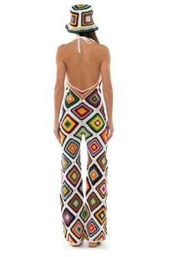 THE WAY YOU GROOVE CROCHET HALTER JUMPSUIT IN WHITE MULTI -AKIRA Sales Shop the way you groove crochet halter jumpsuit in white multi white multi 4 4 c1 c1