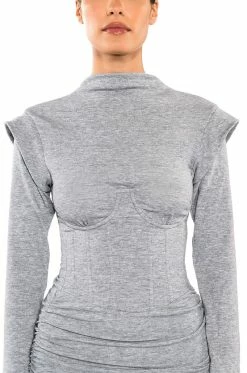 THEA CORSETED KNIT LONG SLEEVE MINI DRESS 13 THEA CORSETED KNIT LONG SLEEVE MINI DRESS -AKIRA Sales Shop thea corseted knit long sleeve mini dress heather grey 5 5 c1