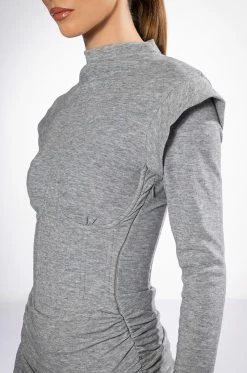 THEA CORSETED KNIT LONG SLEEVE MINI DRESS