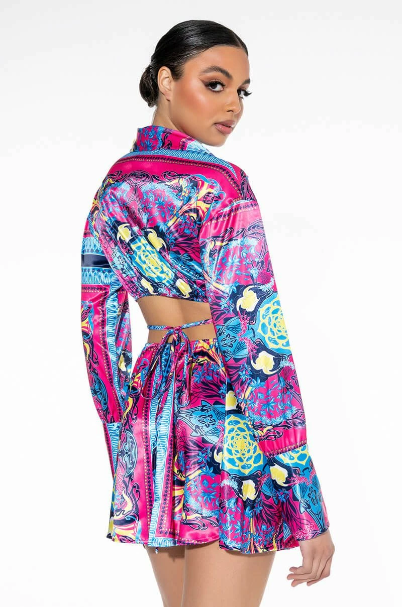 TIE BACK SCARF PRINT SHIRT DRESS 3 TIE BACK SCARF PRINT SHIRT DRESS