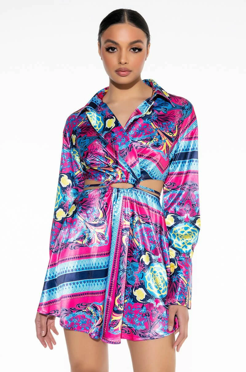 TIE BACK SCARF PRINT SHIRT DRESS 4 TIE BACK SCARF PRINT SHIRT DRESS - Image 2