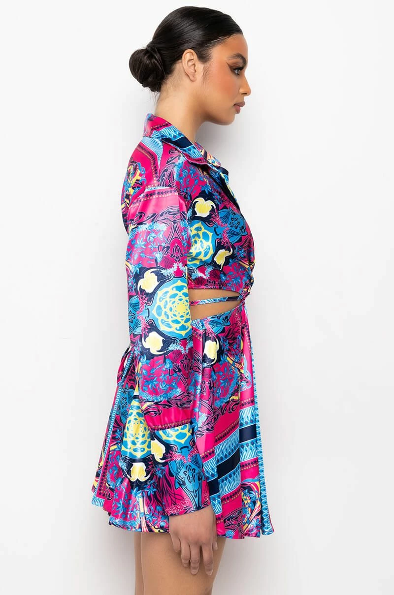 TIE BACK SCARF PRINT SHIRT DRESS 7 TIE BACK SCARF PRINT SHIRT DRESS - Image 5