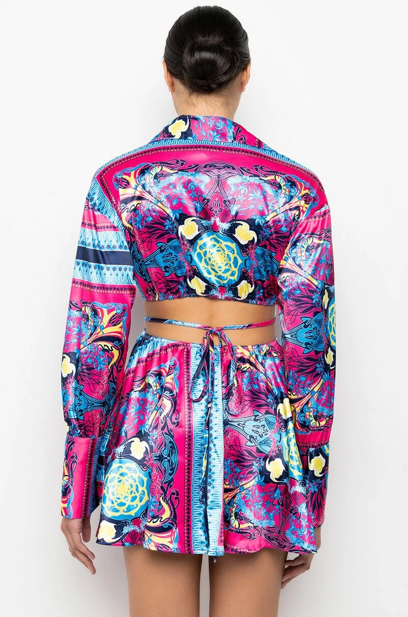 TIE BACK SCARF PRINT SHIRT DRESS 8 TIE BACK SCARF PRINT SHIRT DRESS - Image 6