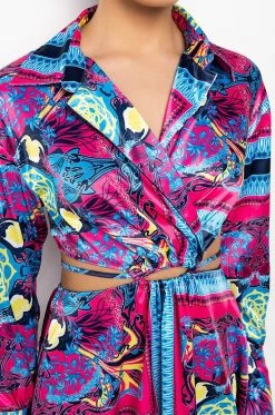 TIE BACK SCARF PRINT SHIRT DRESS 16 TIE BACK SCARF PRINT SHIRT DRESS -AKIRA Sales Shop tie back scarf print shirt dress blue multi 7 7
