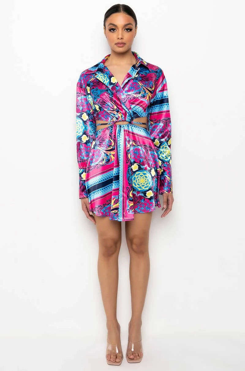 TIE BACK SCARF PRINT SHIRT DRESS 10 TIE BACK SCARF PRINT SHIRT DRESS - Image 8