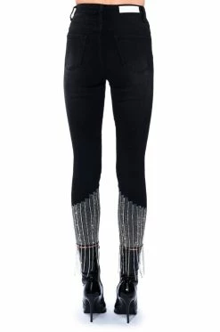 TOO GOOD HIGH WAISTED RHINESTONE FRINGE SKINNY JEANS -AKIRA Sales Shop too good high waisted rhinestone fringe skinny jeans black 13 13