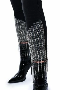 TOO GOOD HIGH WAISTED RHINESTONE FRINGE SKINNY JEANS -AKIRA Sales Shop too good high waisted rhinestone fringe skinny jeans black 14 14
