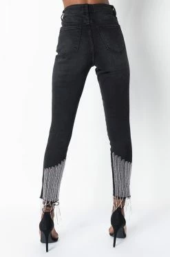 TOO GOOD HIGH WAISTED RHINESTONE FRINGE SKINNY JEANS -AKIRA Sales Shop too good high waisted rhinestone fringe skinny jeans black 3