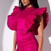 VALENTINA TAFFETA RUFFLE SLEEVE ROMPER -AKIRA Sales Shop valentina taffeta ruffle sleeve romper pink 1 1