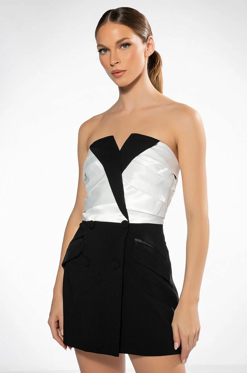 VIVIAN TUXEDO DETAIL STRAPLESS MINI DRESS 3 VIVIAN TUXEDO DETAIL STRAPLESS MINI DRESS