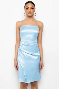 WRAP IT UP SATIN SIDE SLIT MINI DRESS -AKIRA Sales Shop wrap it up satin side slit mini dress light blue 2 2