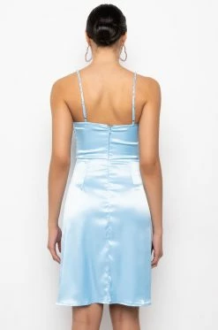 WRAP IT UP SATIN SIDE SLIT MINI DRESS -AKIRA Sales Shop wrap it up satin side slit mini dress light blue 4 4