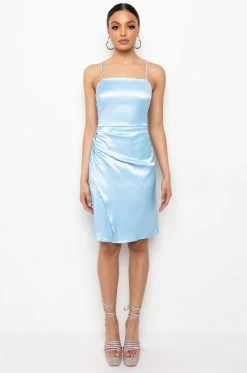 WRAP IT UP SATIN SIDE SLIT MINI DRESS -AKIRA Sales Shop wrap it up satin side slit mini dress light blue 6 6