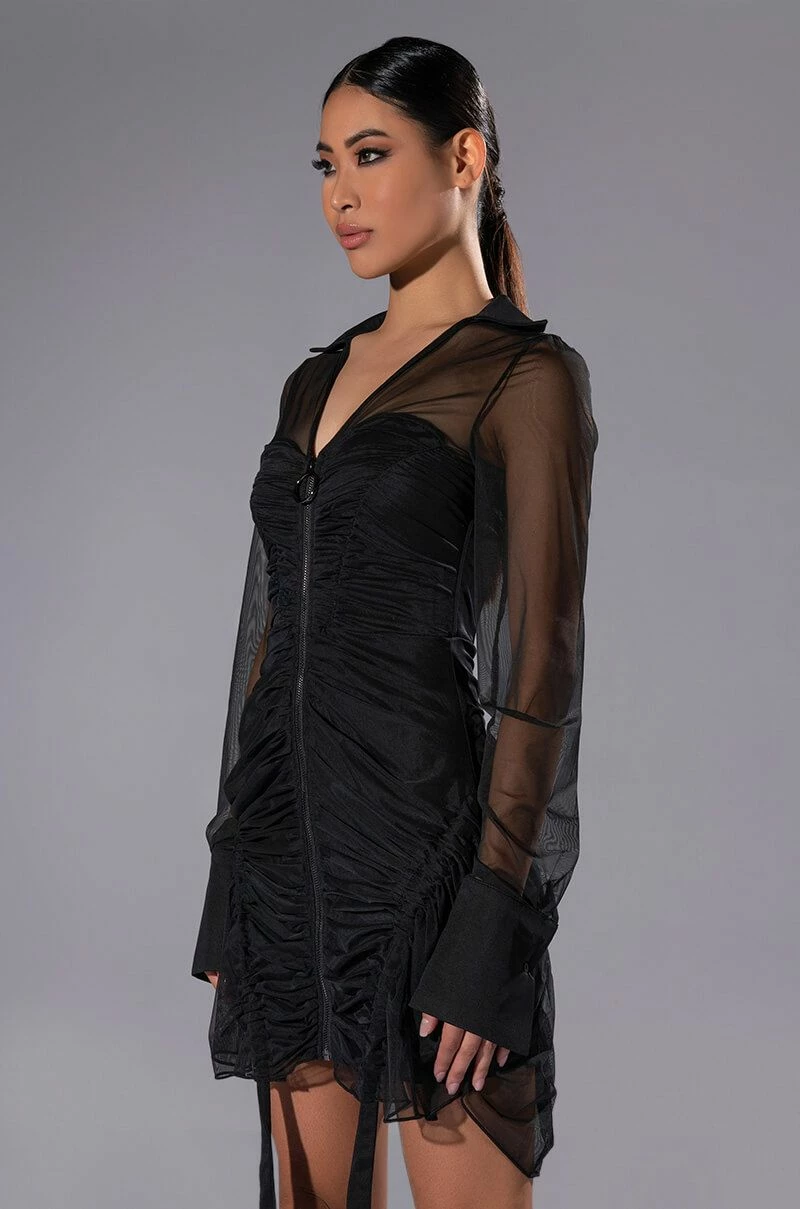 WREN RUCHED ZIP UP MESH MINI DRESS 4 WREN RUCHED ZIP UP MESH MINI DRESS - Image 2