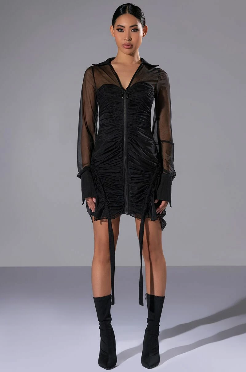 WREN RUCHED ZIP UP MESH MINI DRESS 5 WREN RUCHED ZIP UP MESH MINI DRESS - Image 3
