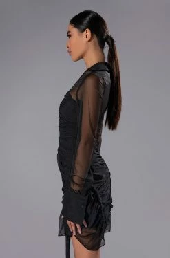 WREN RUCHED ZIP UP MESH MINI DRESS 10 WREN RUCHED ZIP UP MESH MINI DRESS -AKIRA Sales Shop wren ruched zip up mesh mini dress black 4 4